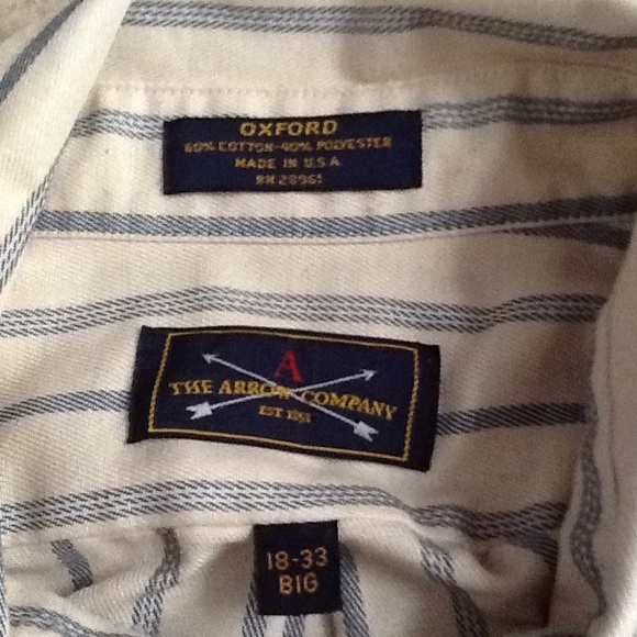 Arrow Oxford Blue Striped Shirt Sz 18/33 Big - Picture 3 of 7
